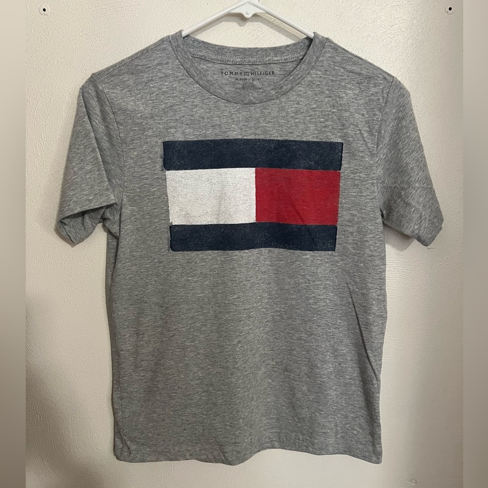 TOMMY HILFIGER Classic Logo Graphic Short Sleeve T Shirt Grey Boy's Size M‎